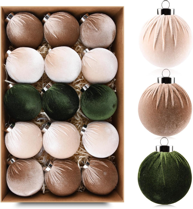 15PCS Velvet Christmas Ornaments – Shatterproof Balls in Multicolor Set