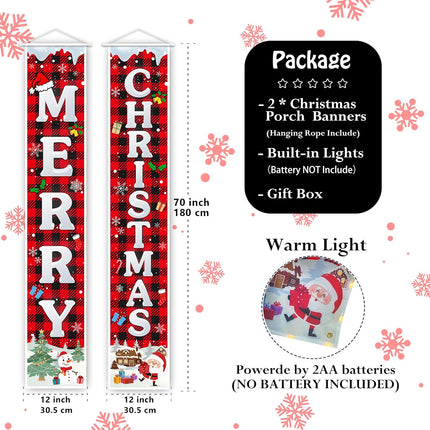 Christmas Porch Banner with String Lights – Outdoor/Indoor Welcome Sign Decoration
