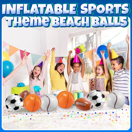 16" Inflatable Sports Beach Balls – 12 Pack, 4 Sports for Parties & Pool
