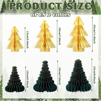 6PCS Honeycomb Christmas Trees Gold Edge 3D Table Centerpiece Holiday Decor