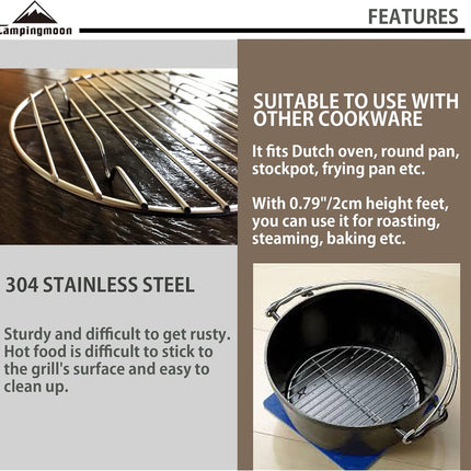6.7" Round Stainless Steel Baking Rack, Roasting, Steaming & Cooling Grid for Dutch Oven
