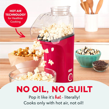 Fresh Pop Popcorn Maker – Air Pop, Oil-Free, 16 Cups, Red, Includes Guide