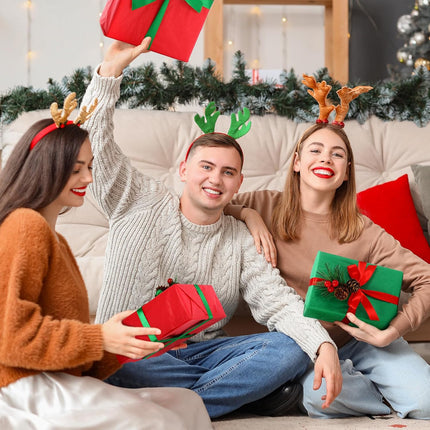 74PCS Holiday Wrapping Paper Set Red Green Tissue Rolls Ribbon Pine Decorations