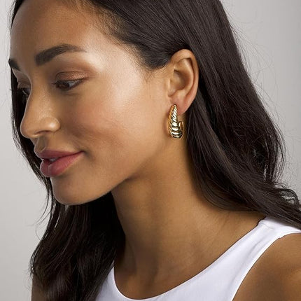 Gold Hoop Earrings Set for Women 18 Pairs Hypoallergenic Pearl Chunky Hoops