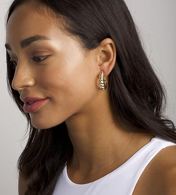 Gold Hoop Earrings Set for Women 18 Pairs Hypoallergenic Pearl Chunky Hoops