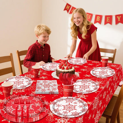 Christmas Snowflakes Tableware Set – Plates, Napkins & Forks for 20 Guests