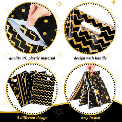100-Piece Black & Gold Goodie Bags – Handles for Birthday, Wedding & Party