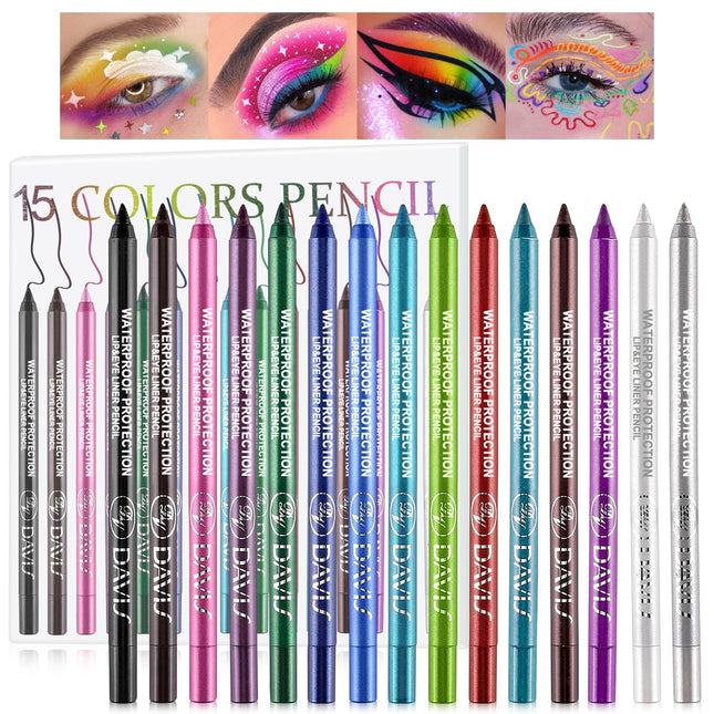15-Color Eyeliner Pen Set – Waterproof, Metallic Glitter Eye & Lip Liner for Women