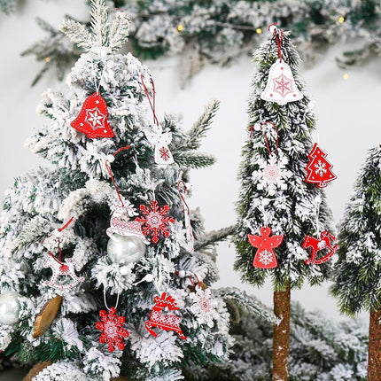 12PCS Star Wooden Christmas Ornaments – Red & White Hanging Tree Decorations