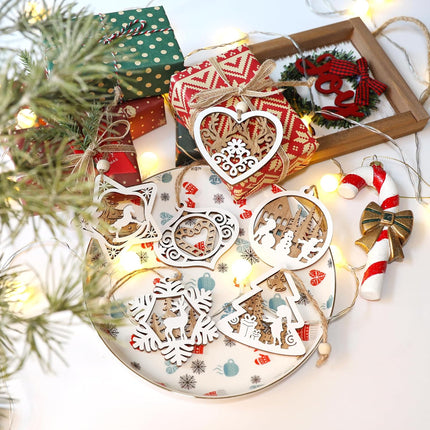 24Pcs Wooden Christmas Ornaments Rustic 3D Farmhouse Tree Decorations