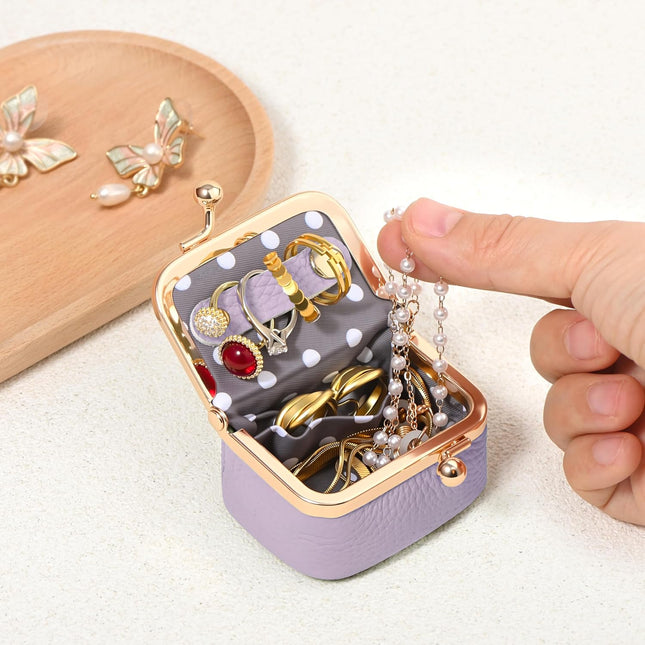 Mini Leather Jewelry Box – Tiny Travel Case, Coin Purse Organizer in Light Purple