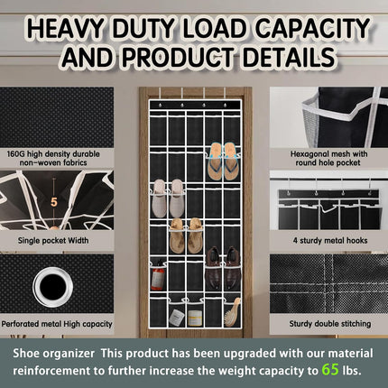Over Door Shoe Organizer 30 Mesh Pockets, Large Hanging Closet Storage Rack