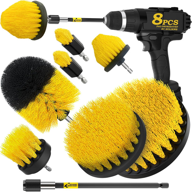 8-Piece Drill Brush Set – Power Scrubber with Long Extension for Bathtub, Shower & Tile