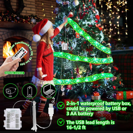 LED Ribbon Lights for Christmas Tree – 66FT, 200 LEDs, Remote & Timer, 8 Modes