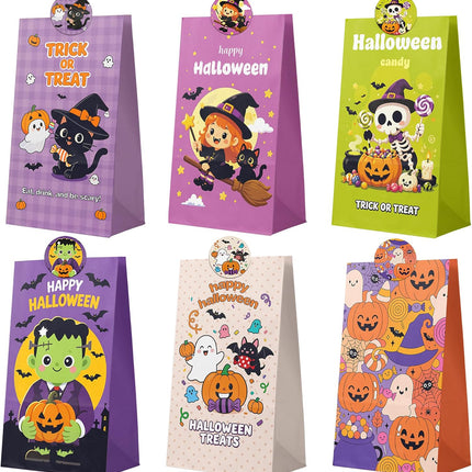 24PCS Halloween Treat Bags with 24 Stickers, Trick-or-Treat Candy Goodie Bags