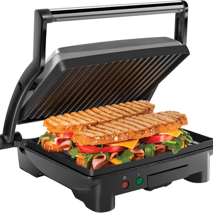 4 Slice Panini Press Grill Opens Sandwich Maker 180 Degrees with Drip Tray Black