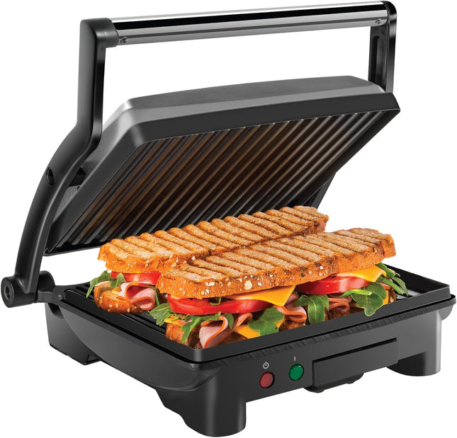 4 Slice Panini Press Grill Opens Sandwich Maker 180 Degrees with Drip Tray Black