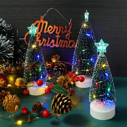 Mini Christmas Trees with LED Lights – 3 Pack Bottle Brush Tabletop Decor