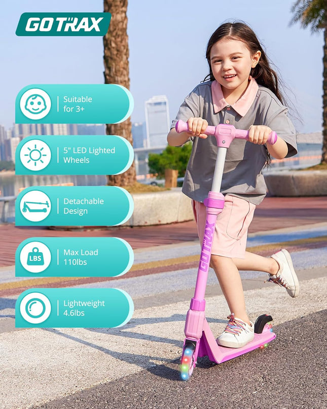 K03 Kids Kick Scooter 5" LED Wheels Adjustable Handlebar Anti Slip Deck Pink