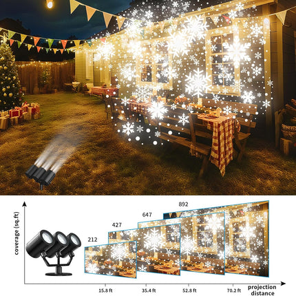 Snowflake Christmas Projector Lights – Triple Head, Timer, Waterproof LED
