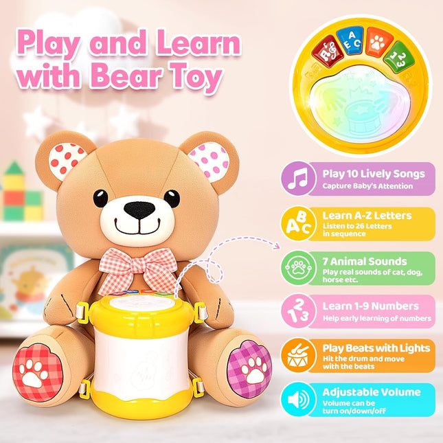 Stuffed Musical Bear – Early Learning Light-Up Drum for 6-24 Months