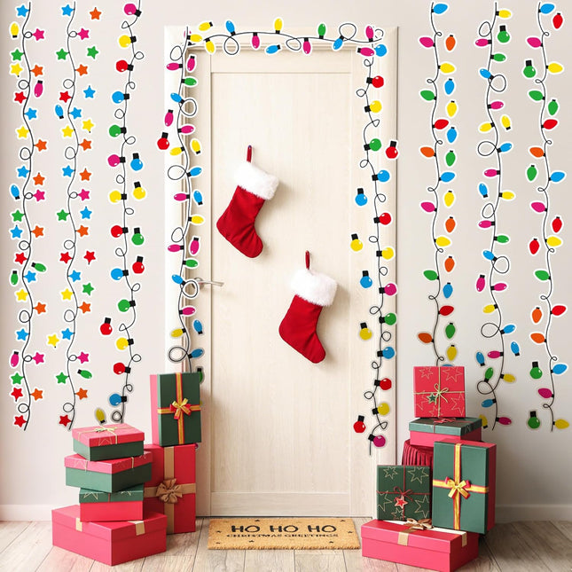 8PCS Christmas Light Wall Stickers – Merry Christmas Window Clings, 2 Sheets