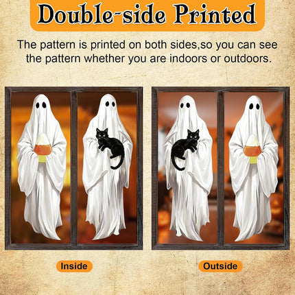 3-Piece Large Halloween Ghost Window Clings, Pumpkin Cat Reusable Glass Decals