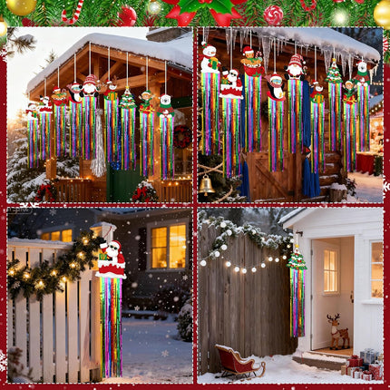 9 PCS Christmas Hanging Decorations with Tassels Santa Snowman Elk Gingerbread