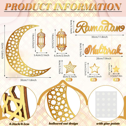 23PCS Ramadan Decorations Eid Mubarak Wooden Moon Star Lantern Wall Decor