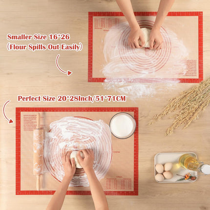 Extra Large Silicone Pastry Mat 28x20 Non Stick Baking Dough Rolling Mat Red