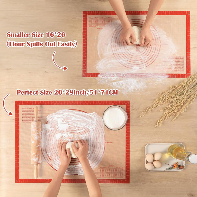 Extra Large Silicone Pastry Mat 28x20 Non Stick Baking Dough Rolling Mat Red