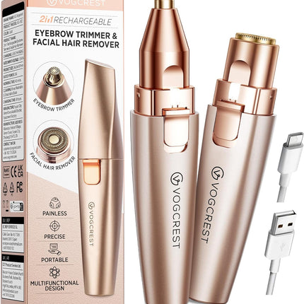 2-in-1 Eyebrow & Facial Trimmer – Rechargeable Hair Remover with LED