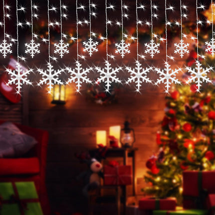 Christmas Snowflake Curtain Lights – 16.4ft 288 LED 8 Modes Cool White