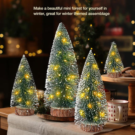 4-Piece Mini Christmas Trees, Bottle Brush with Lights for Holiday Table Decor