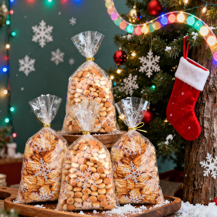 50PCS Holiday Party Treat Bags – Clear Snowflake Candy & Cookie Bags