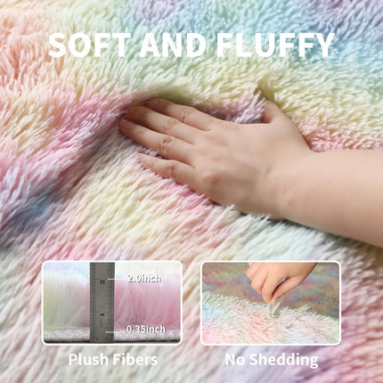 4x6 Rainbow Fluffy Shaggy Rug – Soft Plush Carpet for Girls’ Bedroom