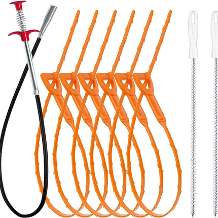 9-Piece Drain Cleaner Set – Snake, Hair Remover & Brushes for Sink, Tub, Toilet
