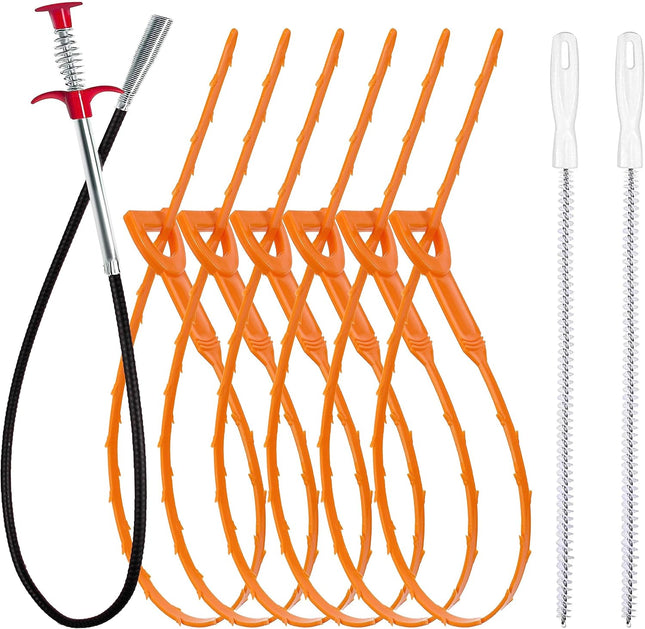 9-Piece Drain Cleaner Set – Snake, Hair Remover & Brushes for Sink, Tub, Toilet