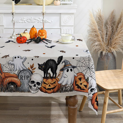 Halloween Tablecloth 60x84in, Ghost, Spider Web & Jack-O-Lantern Spooky Decor