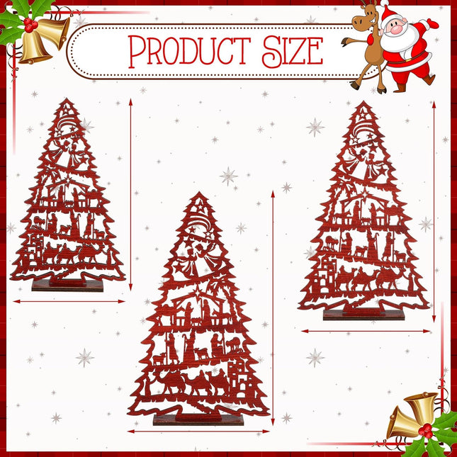 3PCS Wooden Nativity Christmas Trees – Vintage Tabletop Centerpiece Decorations