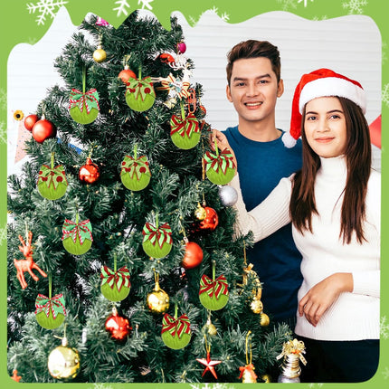 12 Pcs Furry Lime Green Christmas Ball Ornaments with Festive Red & Green Bows