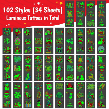 102 Glow-in-the-Dark Christmas Tattoos for Kids – Luminous Santa, Reindeer & Holiday Fun!