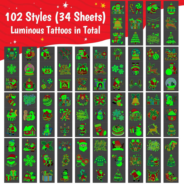 102 Glow-in-the-Dark Christmas Tattoos for Kids – Luminous Santa, Reindeer & Holiday Fun!