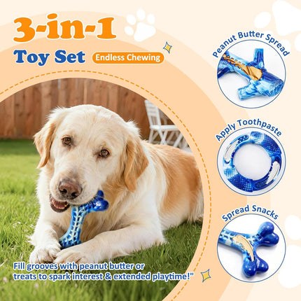 3-Pack Indestructible Dog Toys – Tough Chew Toys for Large Dogs, Bacon Flavor