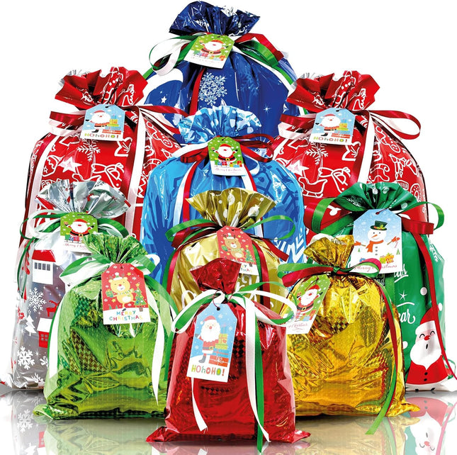 38PC Christmas Gift Bags Set with Tags & Ribbon Ties, Assorted Sizes for Xmas Gifts