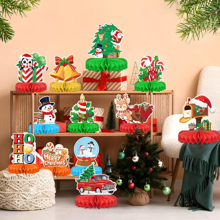 Christmas Table Toppers Honeycomb Centerpieces Santa & Snowman Holiday Décor
