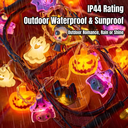 20LED Halloween String Lights with Remote, USB Pumpkin Ghost Mummy Cat Decor Lights