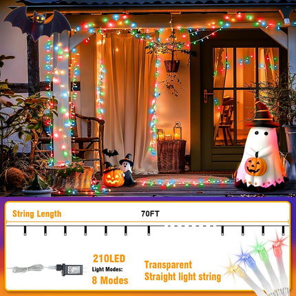 210 LED 4-Color Outdoor String Lights 70FT 8 Modes Waterproof Xmas Party