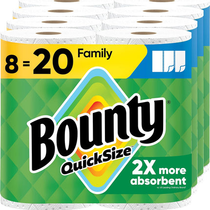 Quick Size White Paper Towels, 8 Family Rolls – Durable and Soft