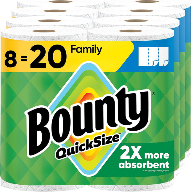 Quick Size White Paper Towels, 8 Family Rolls – Durable and Soft